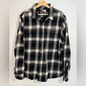 Orvis Brown Cream Plaid Heavy Cotton Casual Shirt Jacket Flannel Men’s XL Warm